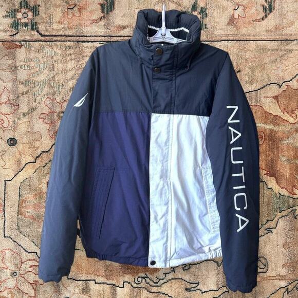 Vintage 90s Nautica Down Puffer Jacket Men S Colorblock Sailing Flags 70/30 down